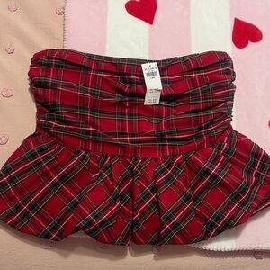 Plaid bubble hem strapless top